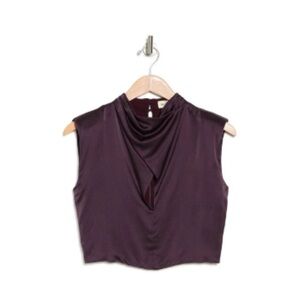Nicholas Emmie Silk Cross Neck Sleeveless Crop Top in PRUNE Size 2 NWT
